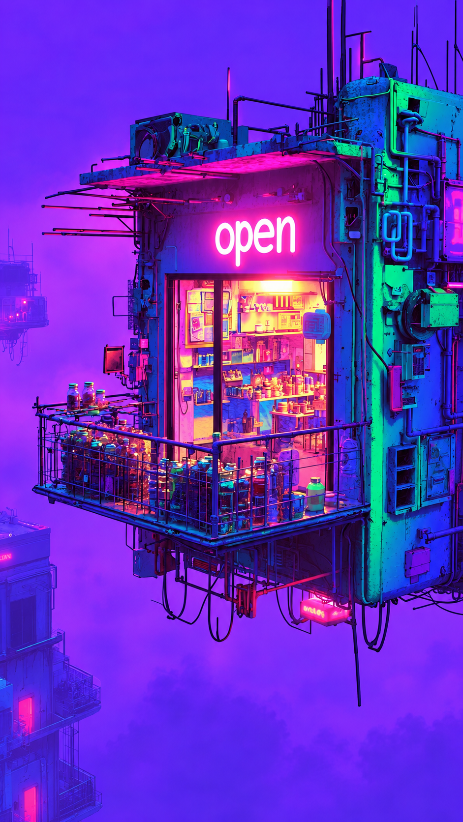 Espacio gastronómico iluminado que representa un negocio abierto y en operación