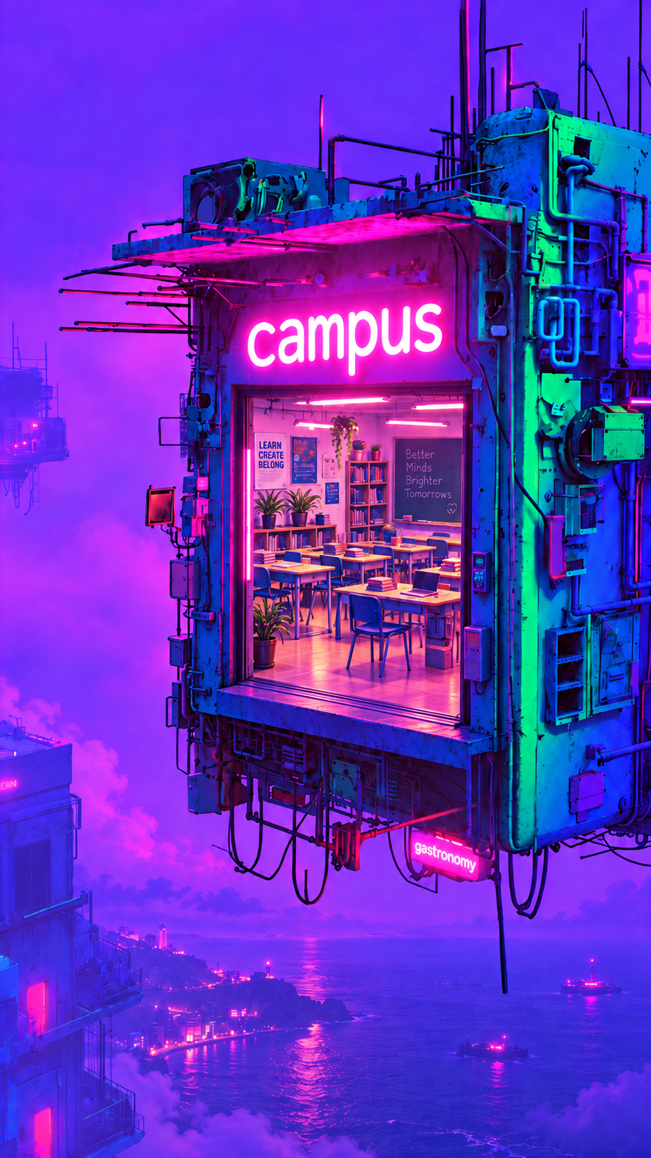 Campus gastronómico iluminado con un aula abierta